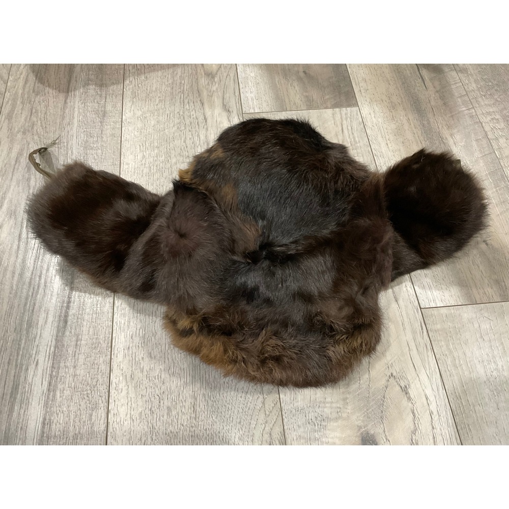 Vintage Russian Ushanka Genuine Fur Trapper Hat Brown Ear Flap mink - Picture 8 of 11